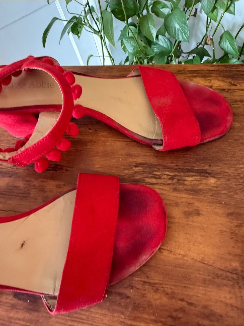 Red Pom-Pom Ankle Strap Sandals Lexi & Abbie - Picture 4 of 14